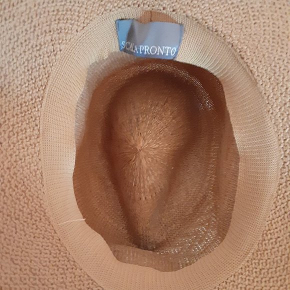 Scala Pronto tan woven floppy hat w Brown Thin Hatband - Picture 7 of 10